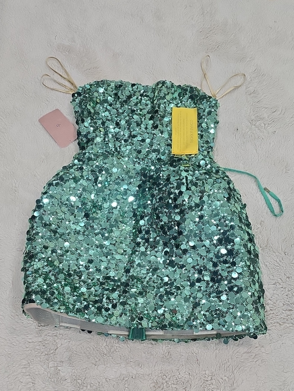 Sequin Strapless Mini Dress in Mint Green